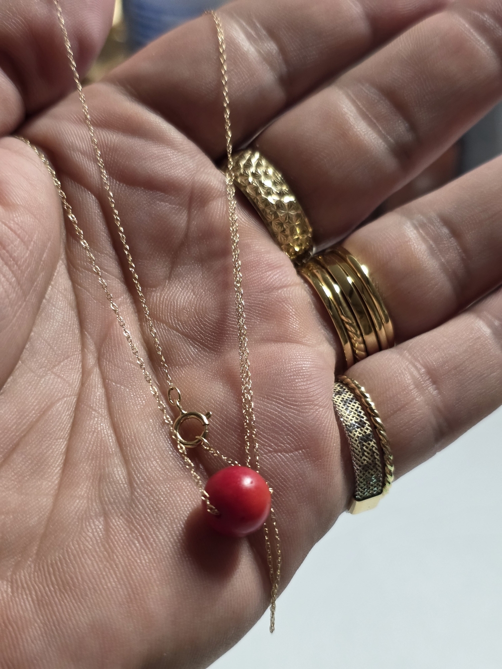 Beautiful 14k Gold Chain Necklace with Red Bead Pendant